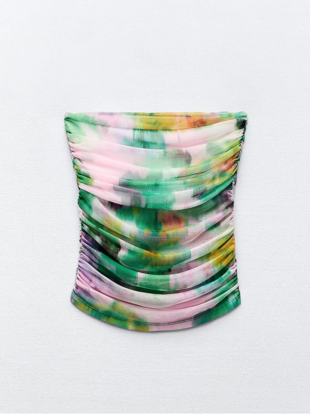 ZARA Printed Draped Mesh Tube Top - Watercolor Floral - Size Small - Picture 3 of 3
